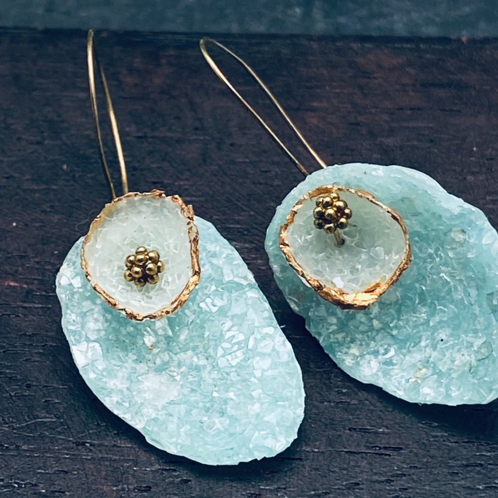 Matana artisan made oval blue earrings gift idea - Picture 6 of 7